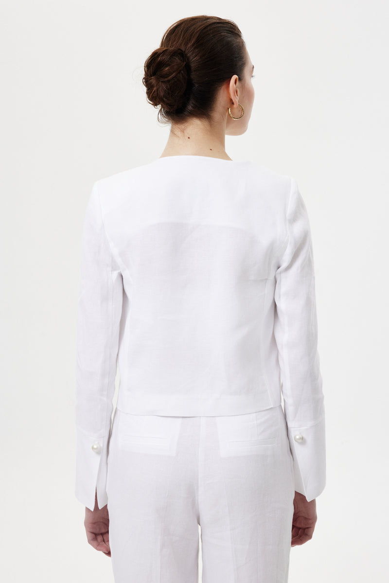 İncili Keten Ceket BEYAZ