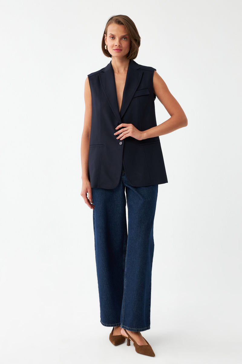 Kolsuz Lacivert Blazer Yelek