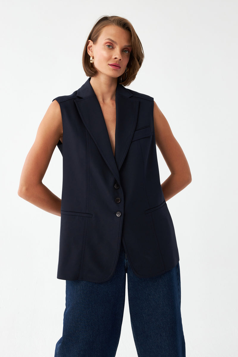 Kolsuz Lacivert Blazer Yelek