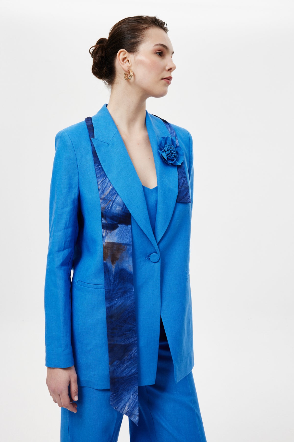 Fularlı Blazer Ceket Saks