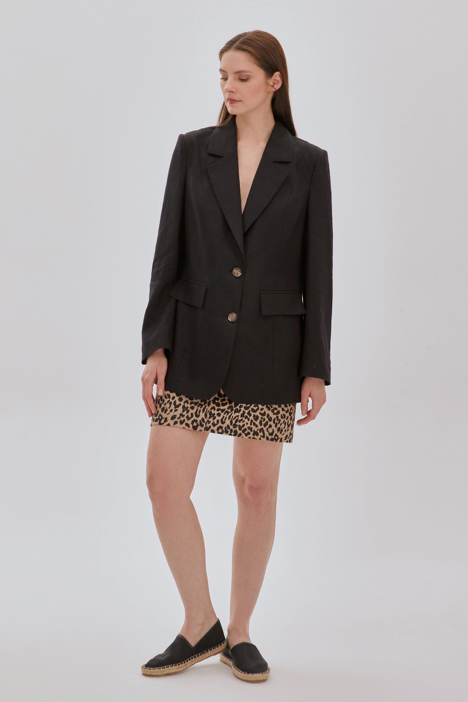 Cepli Keten Ceket SİYAH