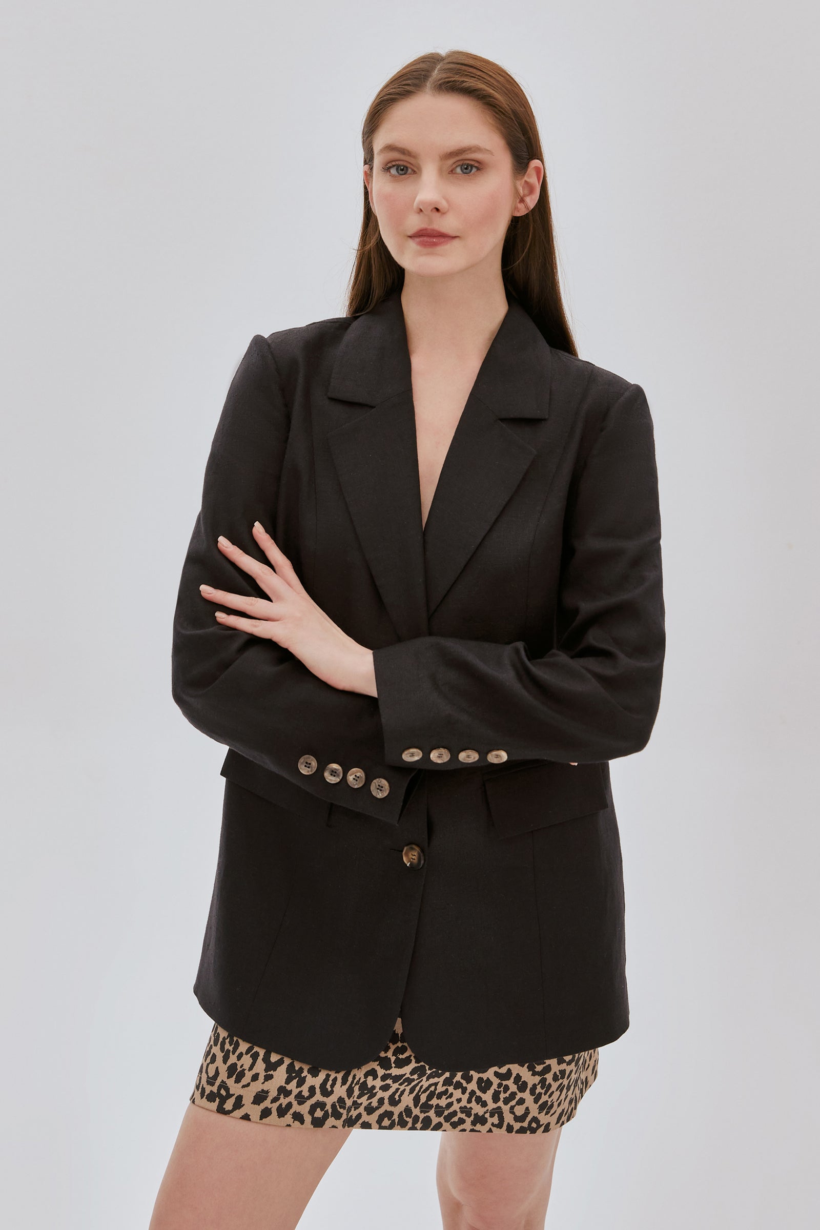 Cepli Keten Ceket SİYAH