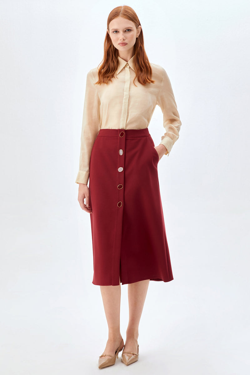 Önden Düğmeli Midi Boy Etek