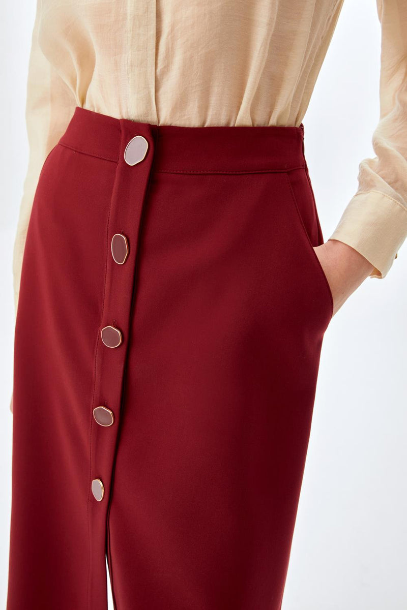 Önden Düğmeli Midi Boy Etek