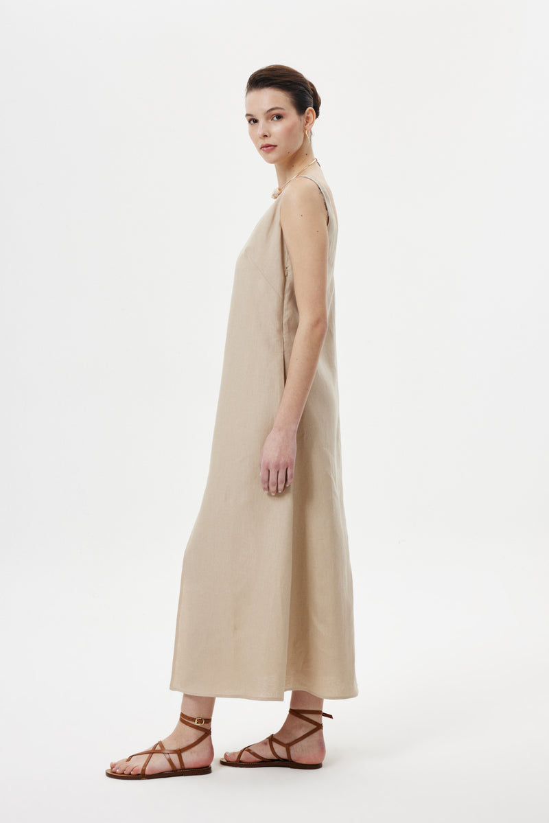 Kolyeli Maxi Elbise BEJ