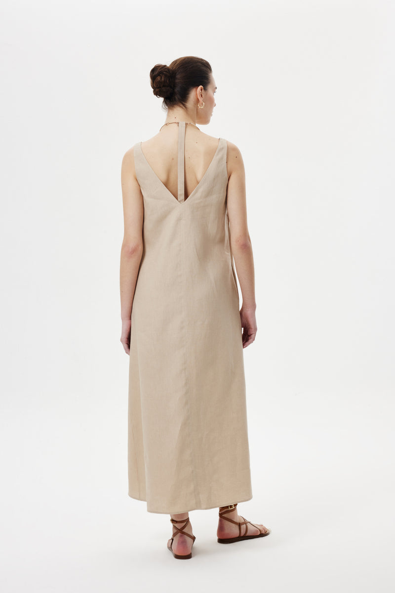 Kolyeli Maxi Elbise BEJ