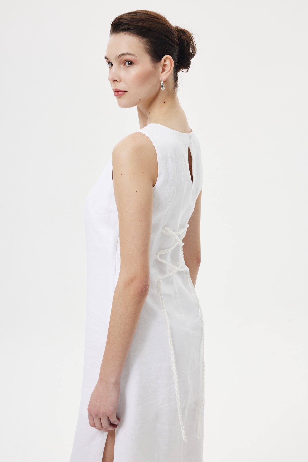 Regular-Fit Keten Elbise BEYAZ