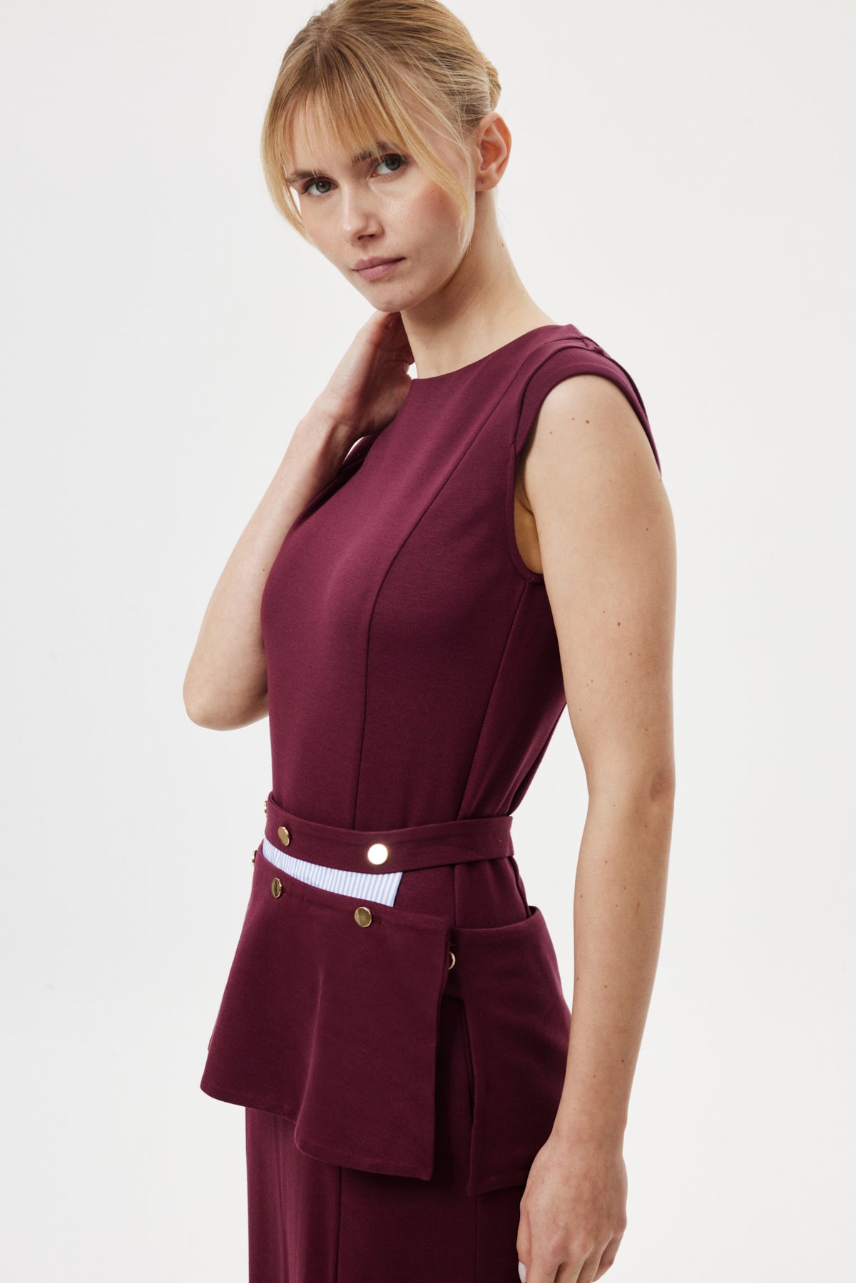 Kemerli Midi Elbise BORDO