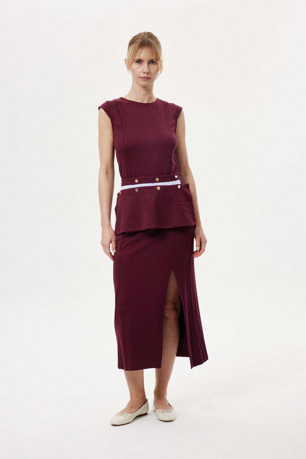 Kemerli Midi Elbise BORDO