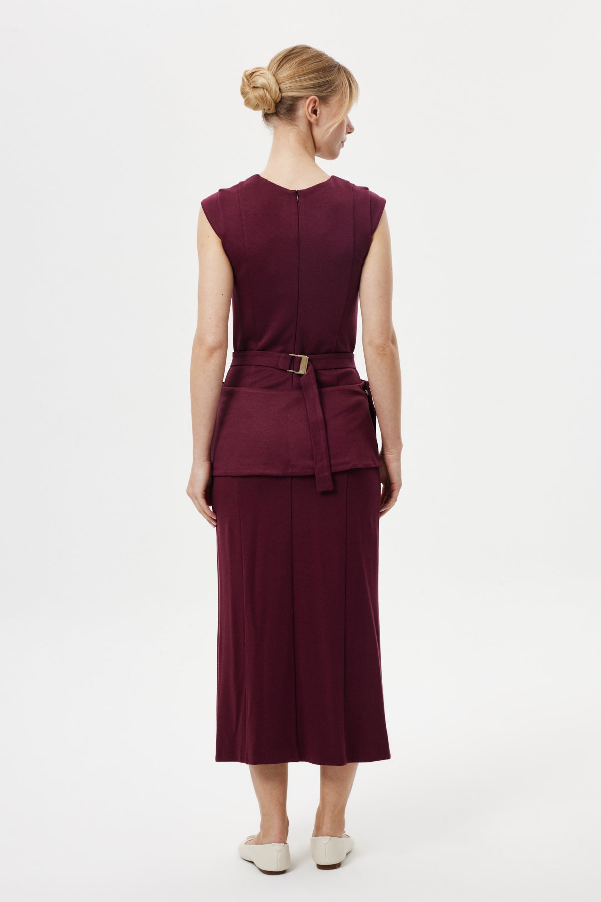 Kemerli Midi Elbise BORDO