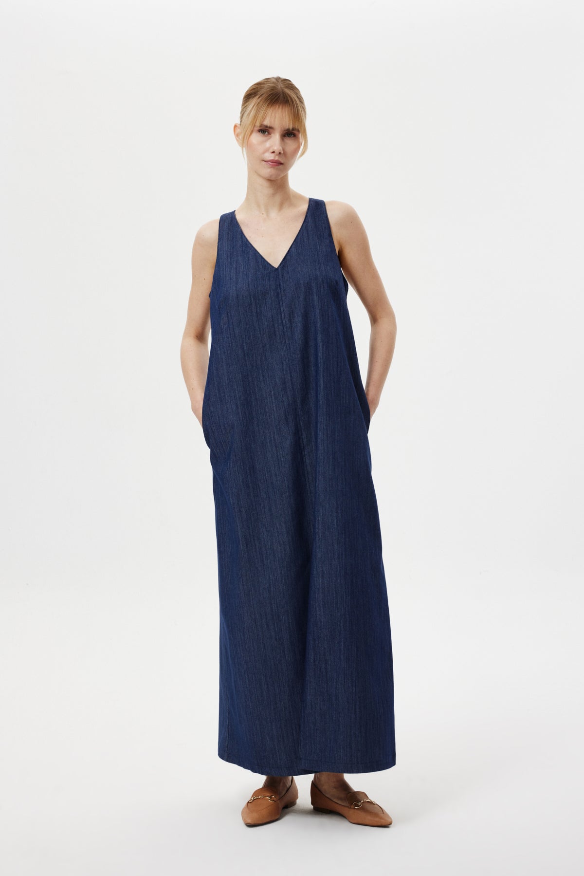 Denim Maxi Elbise LACİVERT