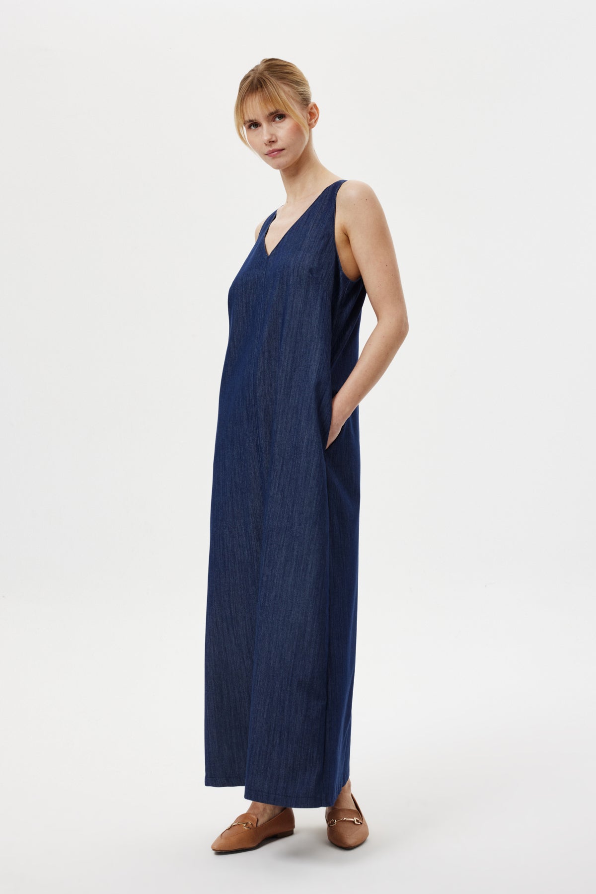 Denim Maxi Elbise LACİVERT