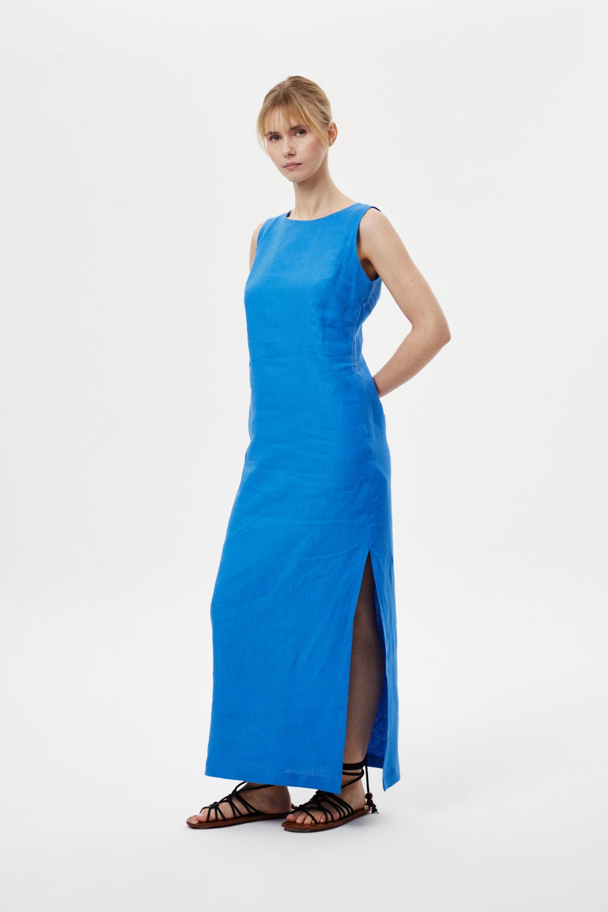 Regular-Fit Keten Elbise Saks
