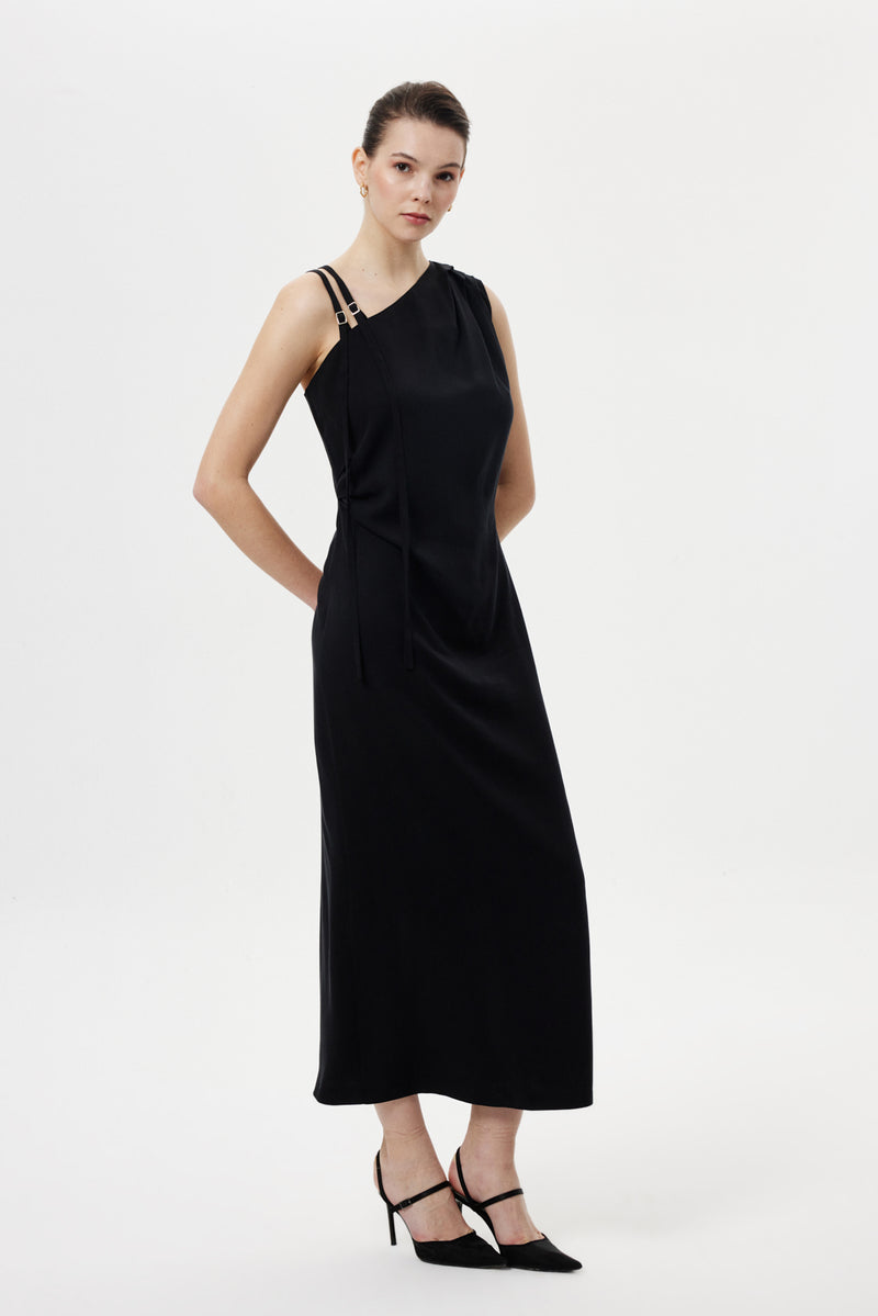 Omuz Detaylı Uzun Elbise SİYAH