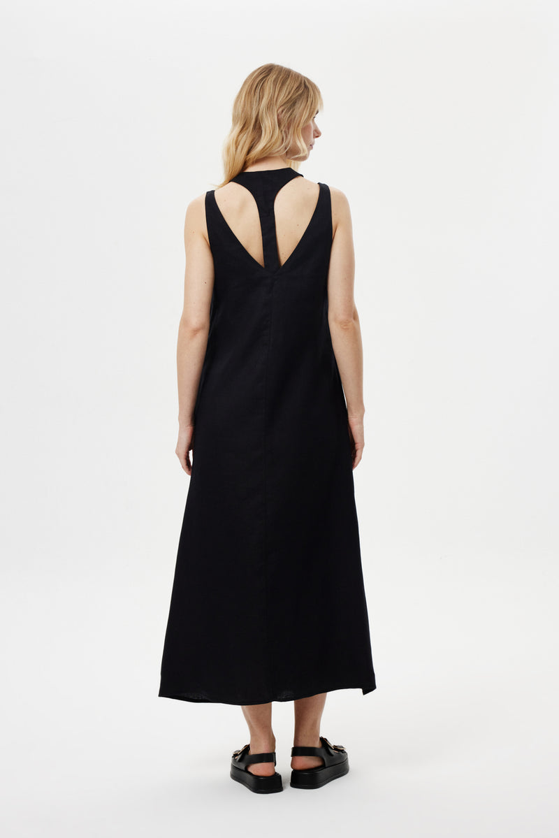 Kolyeli Keten Elbise SİYAH