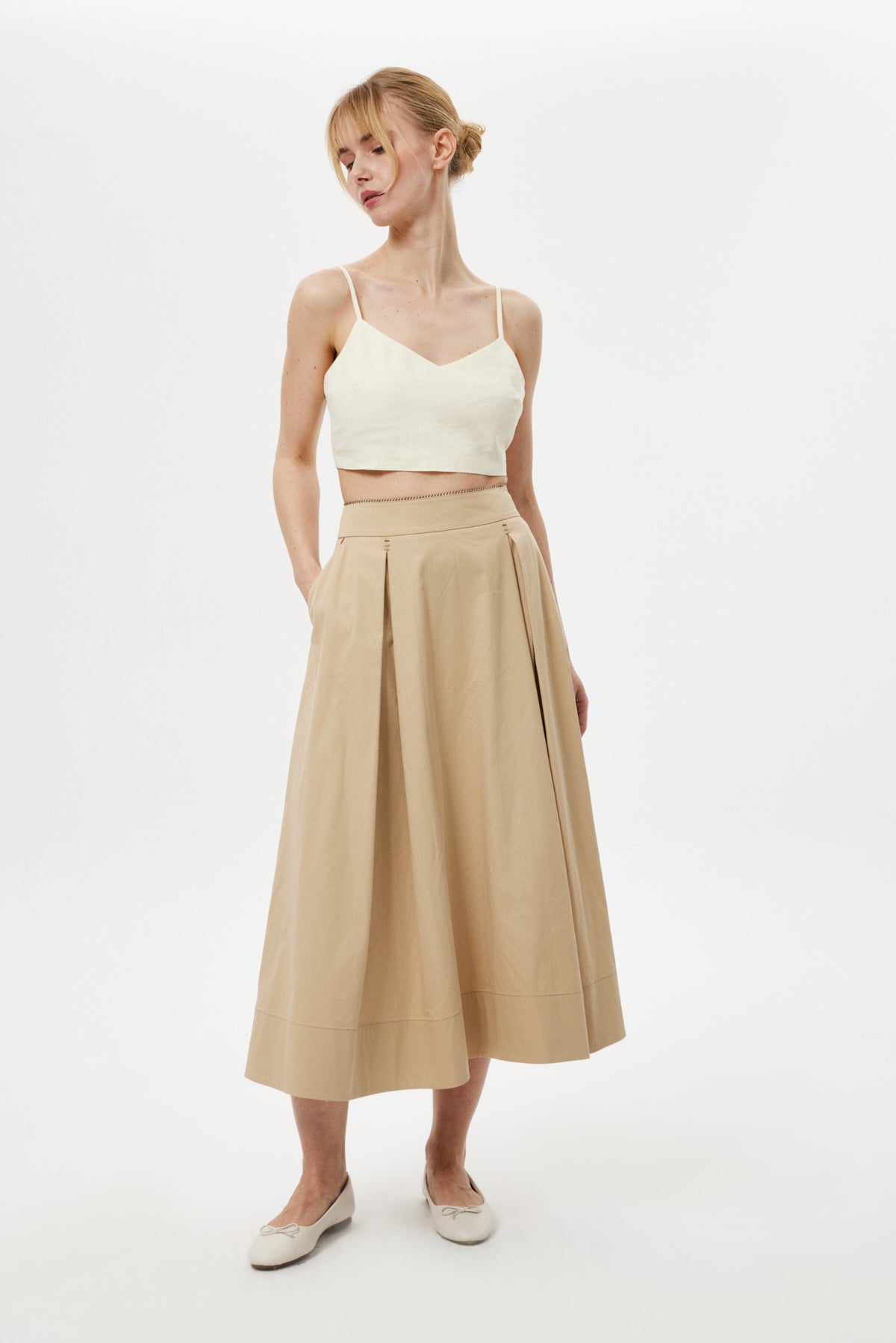 Pileli Midi Etek Camel