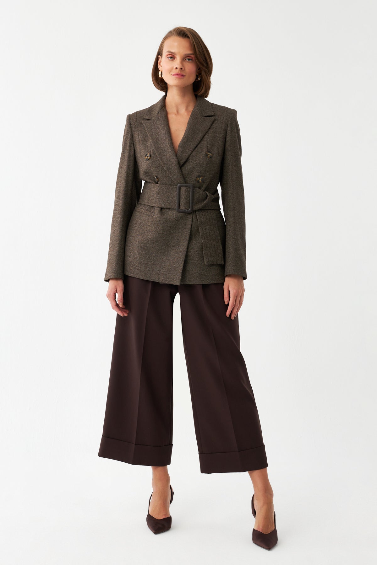 Kadın Kuşaklı Kruvaze Blazer Ceket