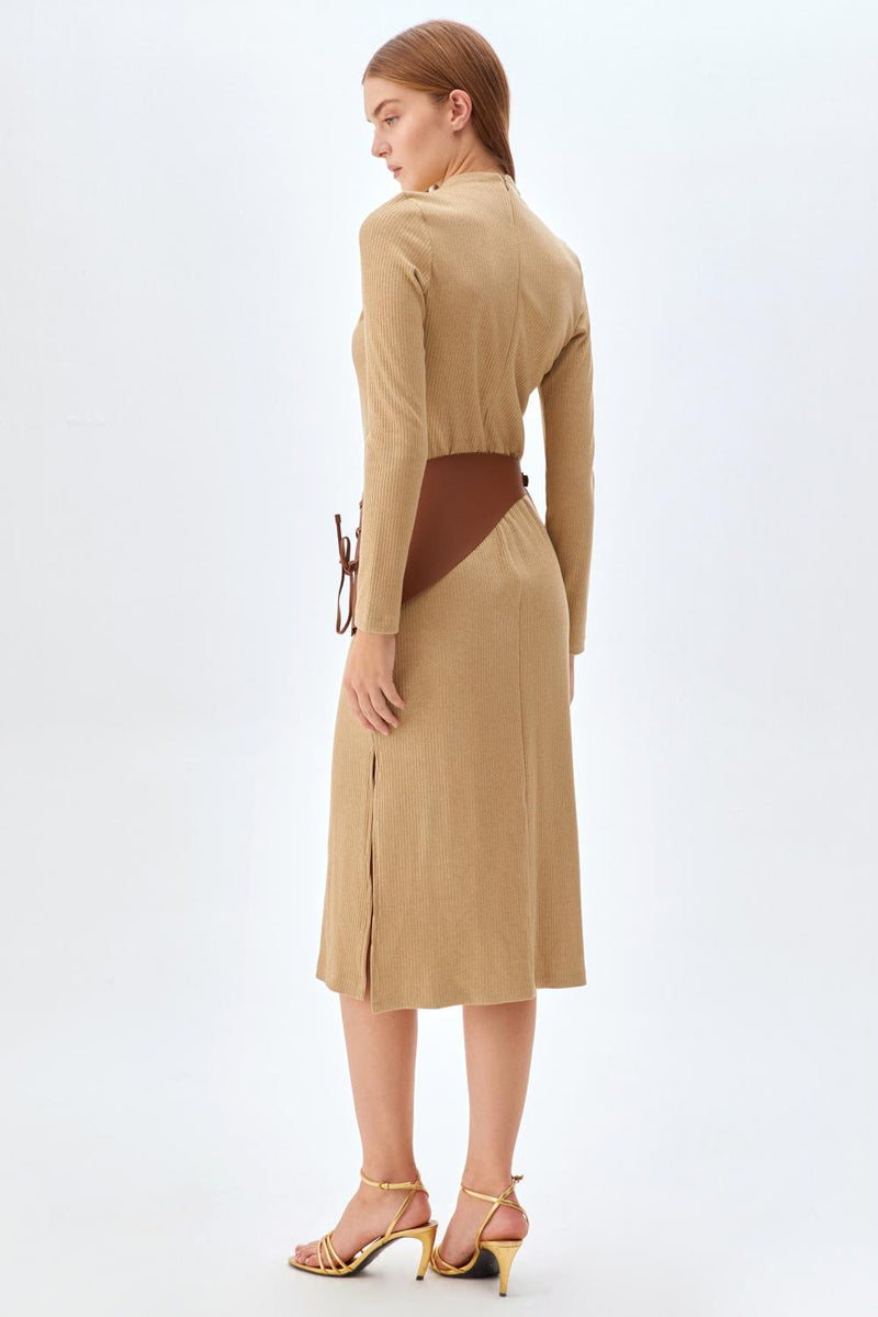 Kemerli, Bisiklet Yaka Elbise BEJ