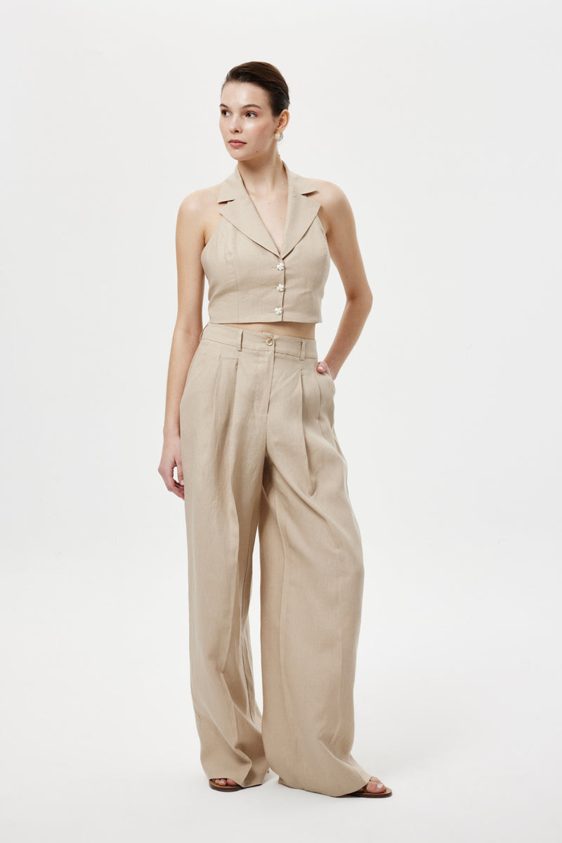 Pileli  Keten  Pantolon