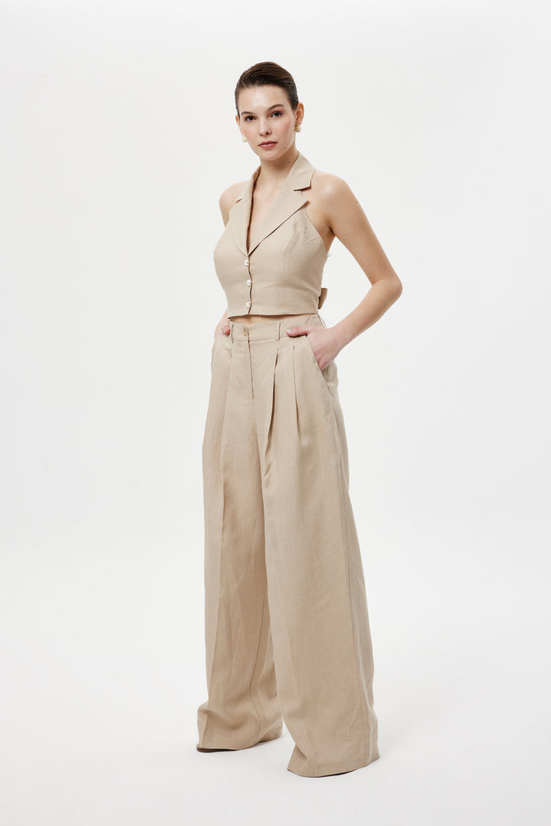 Pileli  Keten  Pantolon