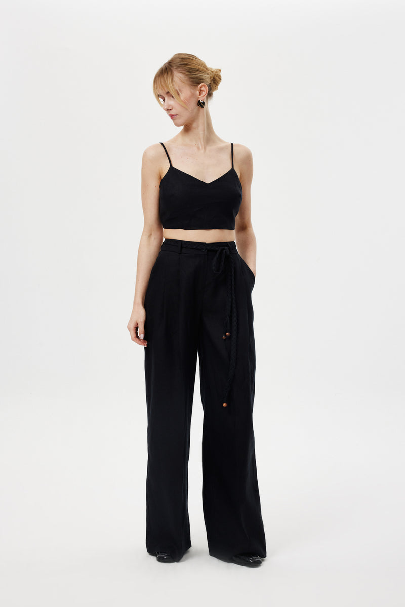 Pileli  Keten  Pantolon