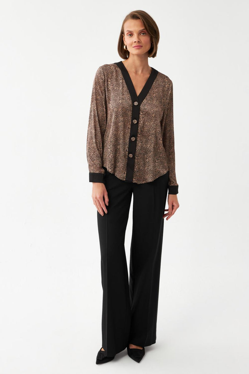 Leoparlı V Yaka Bluz