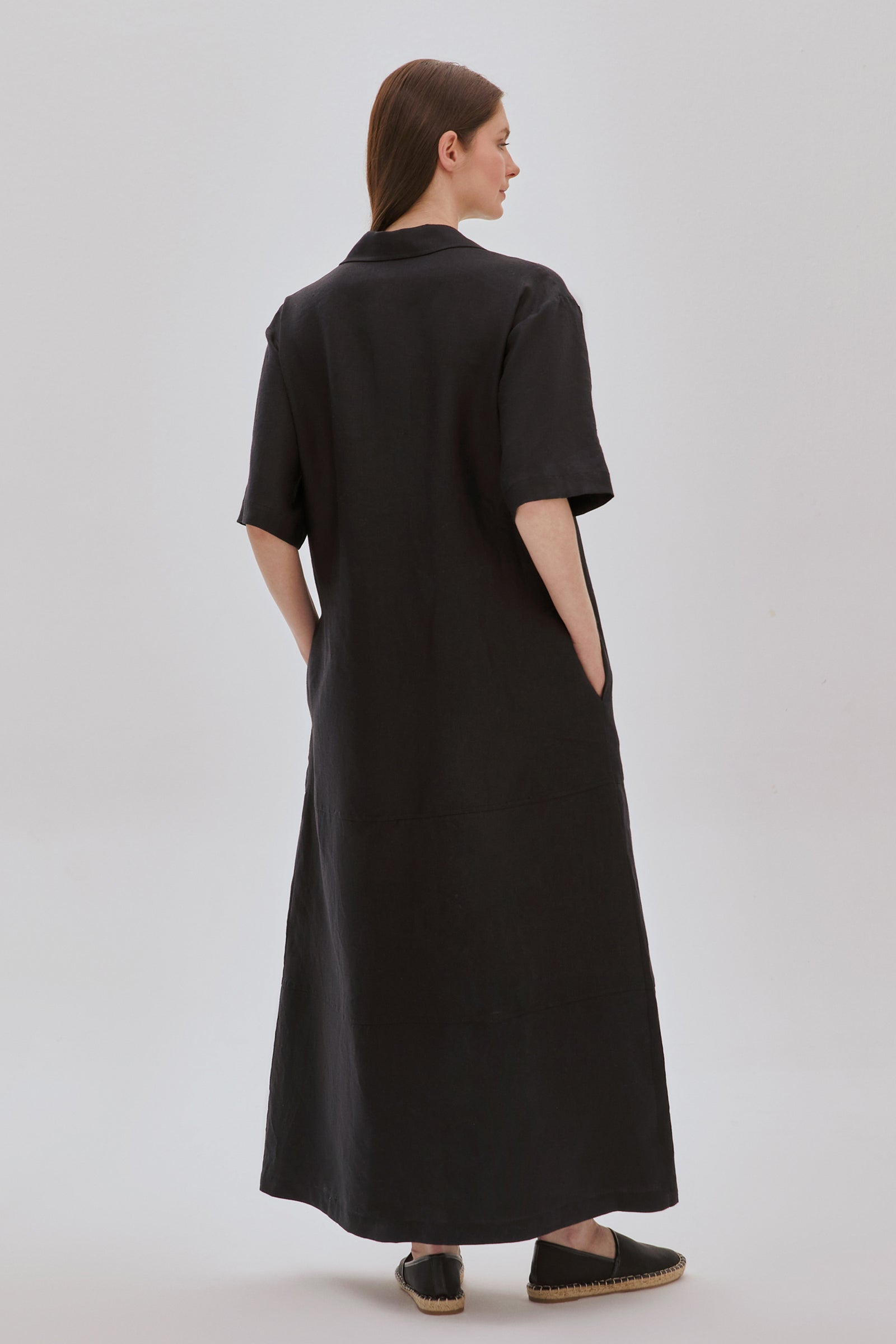 Leopar Şeritli Uzun Keten Elbise