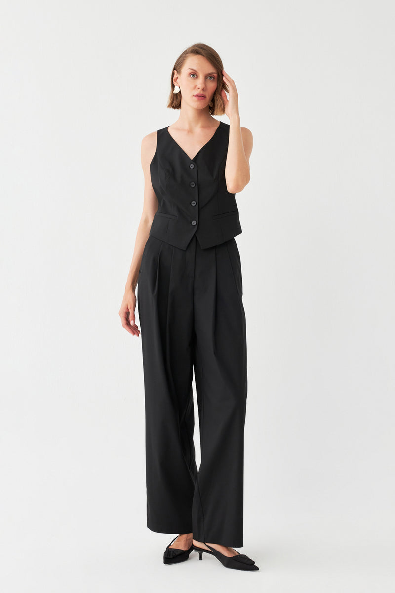 Palazzo Pantolon Yelek Takım SİYAH