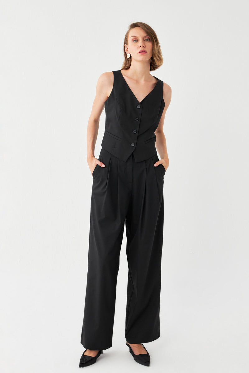 Palazzo Pantolon Yelek Takım SİYAH