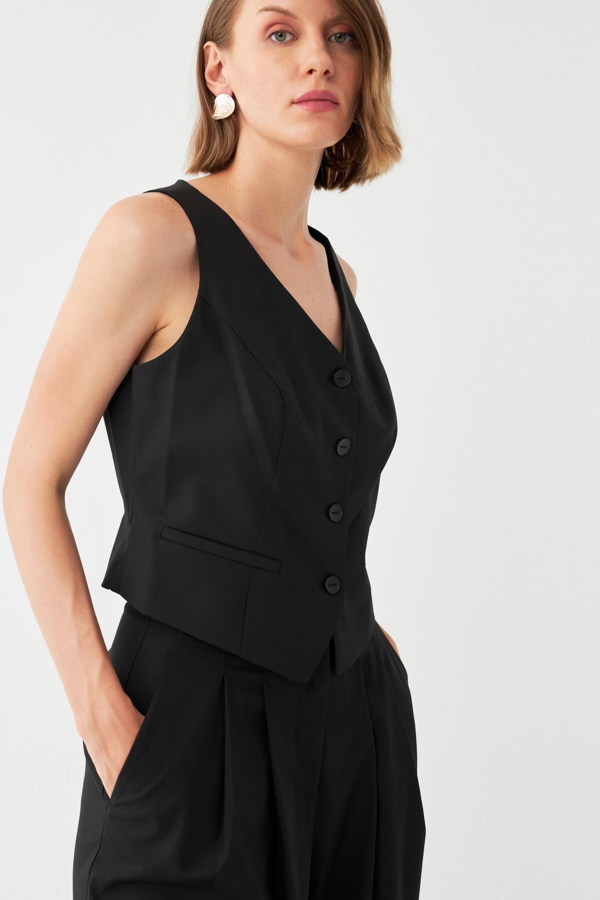 Palazzo Pantolon Yelek Takım SİYAH