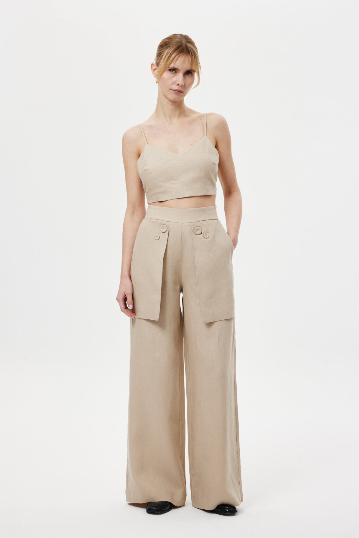 Cep Detaylı Keten Pantolon