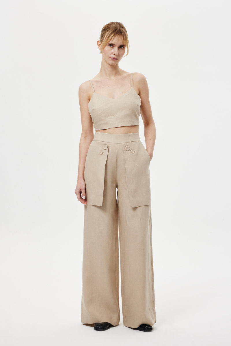 Cep Detaylı Keten Pantolon