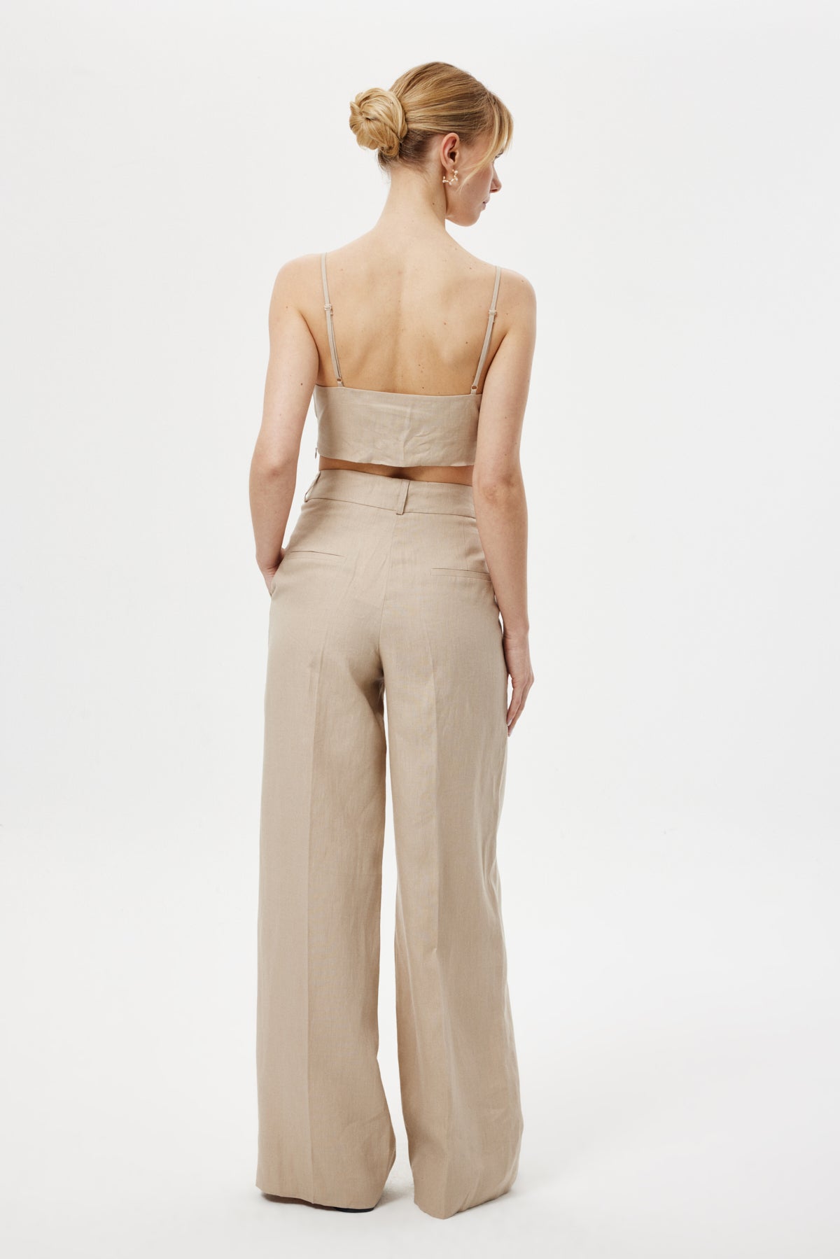 Loose-Fit Keten Pantolon Bej