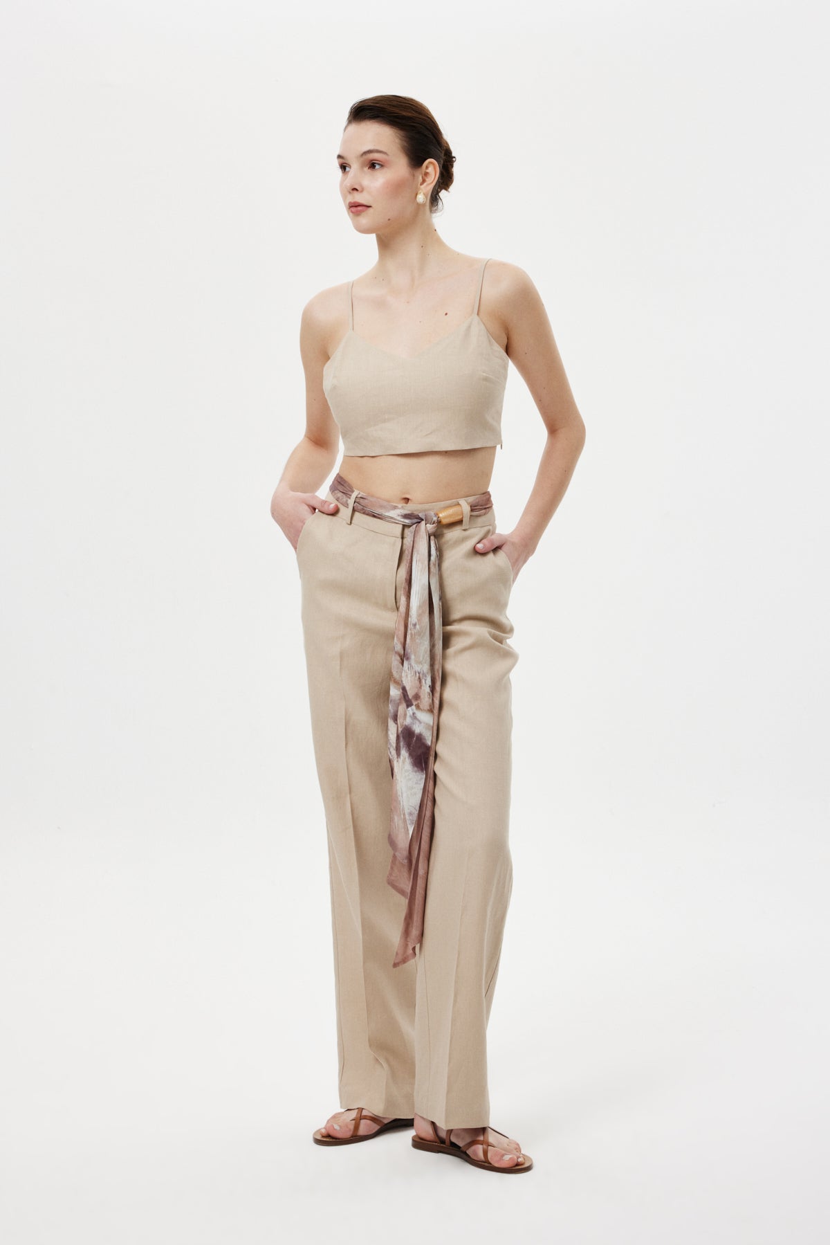Straight Kuşaklı Pantolon Bej
