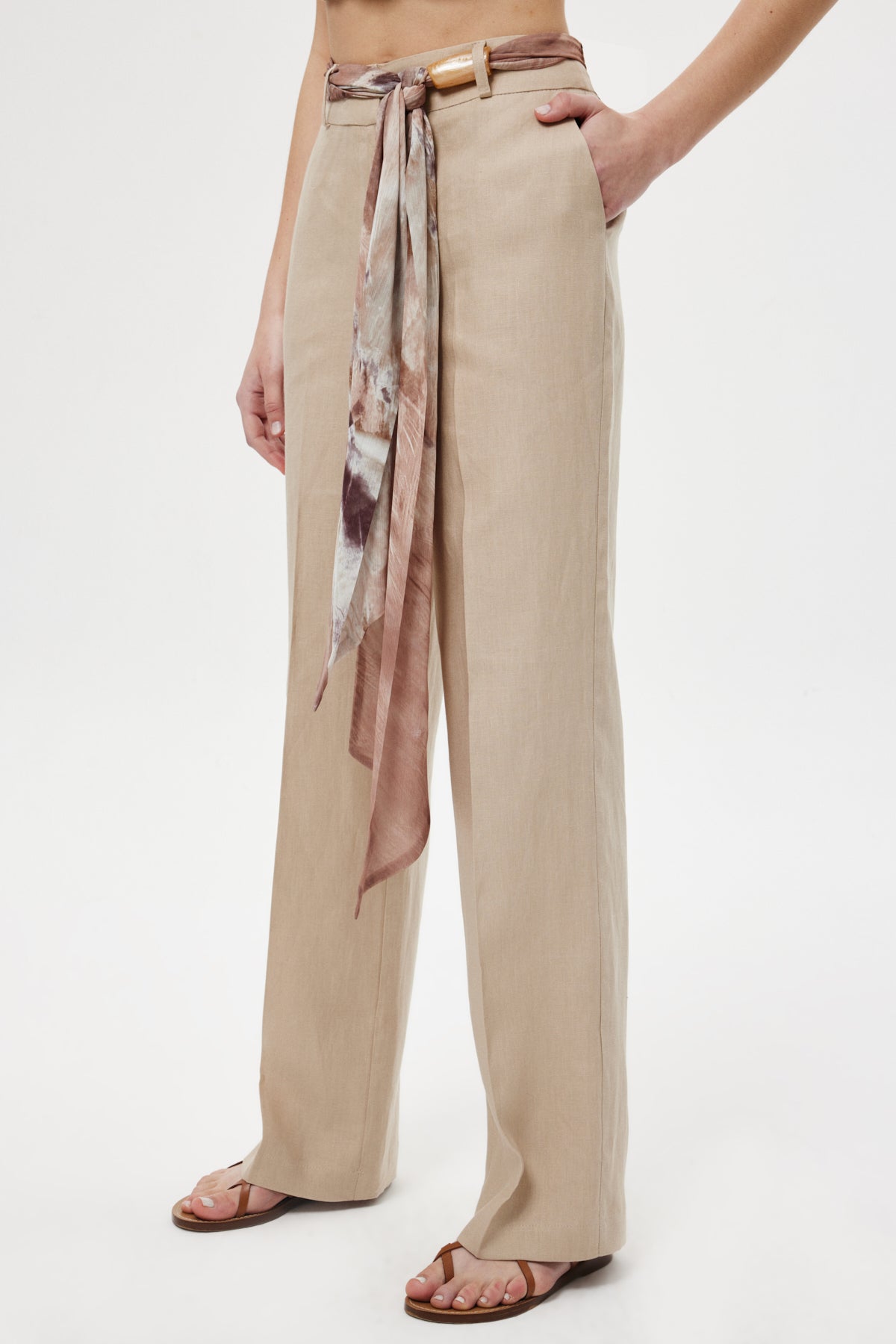 Straight Kuşaklı Pantolon Bej