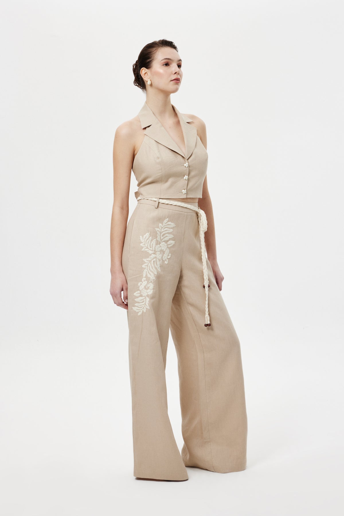 Nakışlı Keten Pantolon
