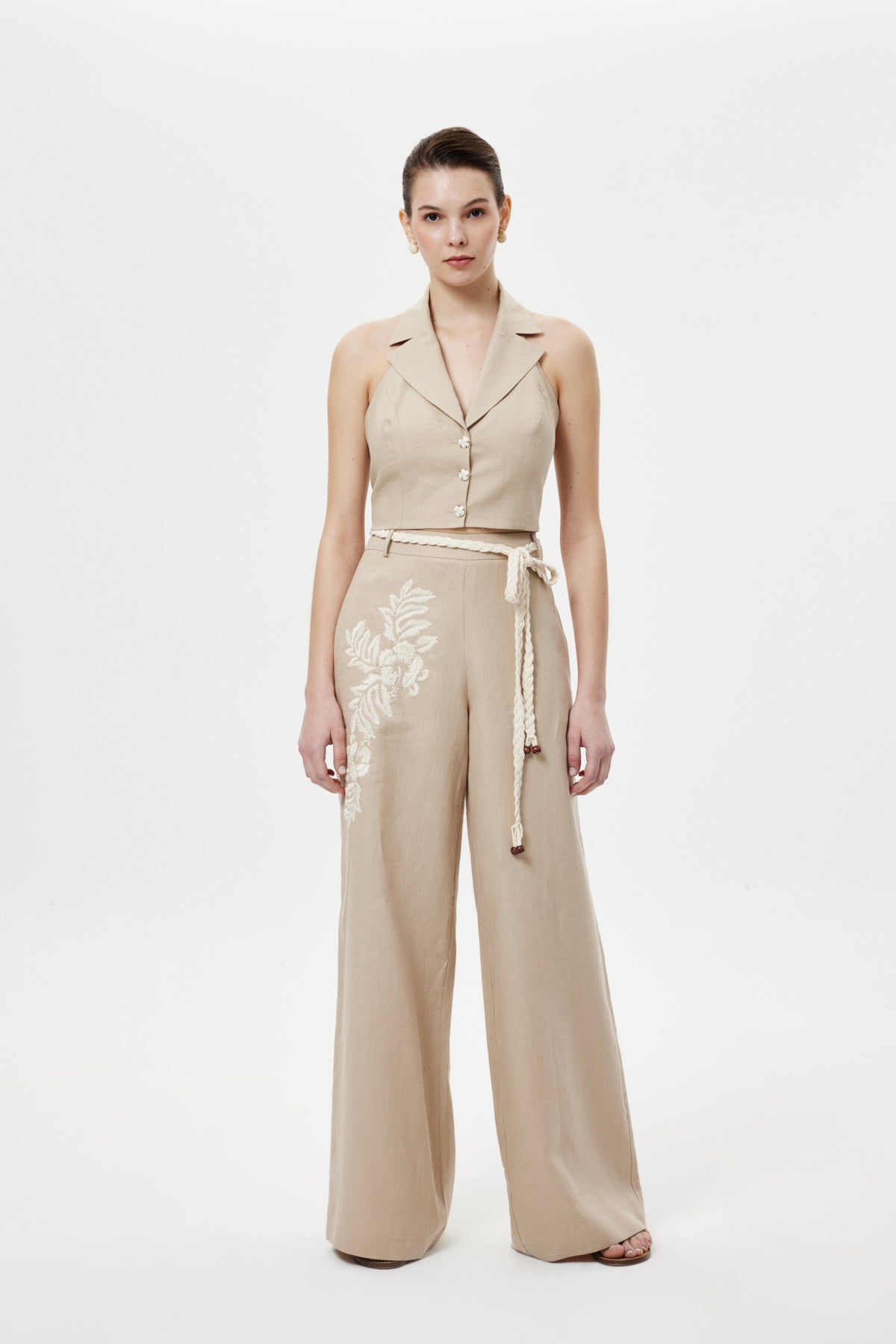 Nakışlı Keten Pantolon