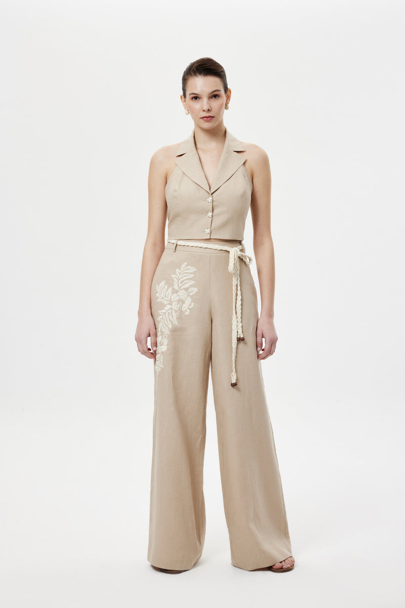 Nakışlı Keten Pantolon