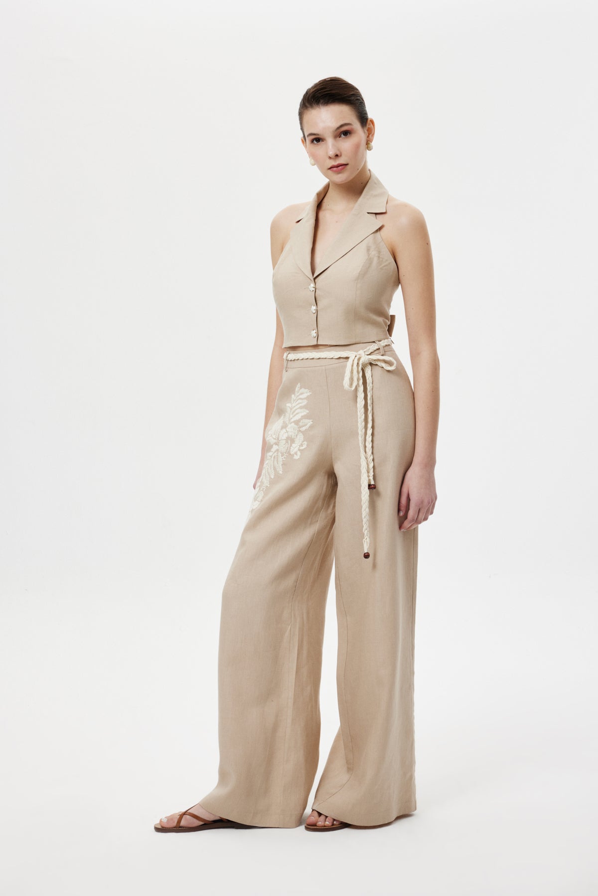 Nakışlı Keten Pantolon