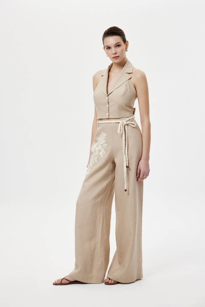 Nakışlı Keten Pantolon