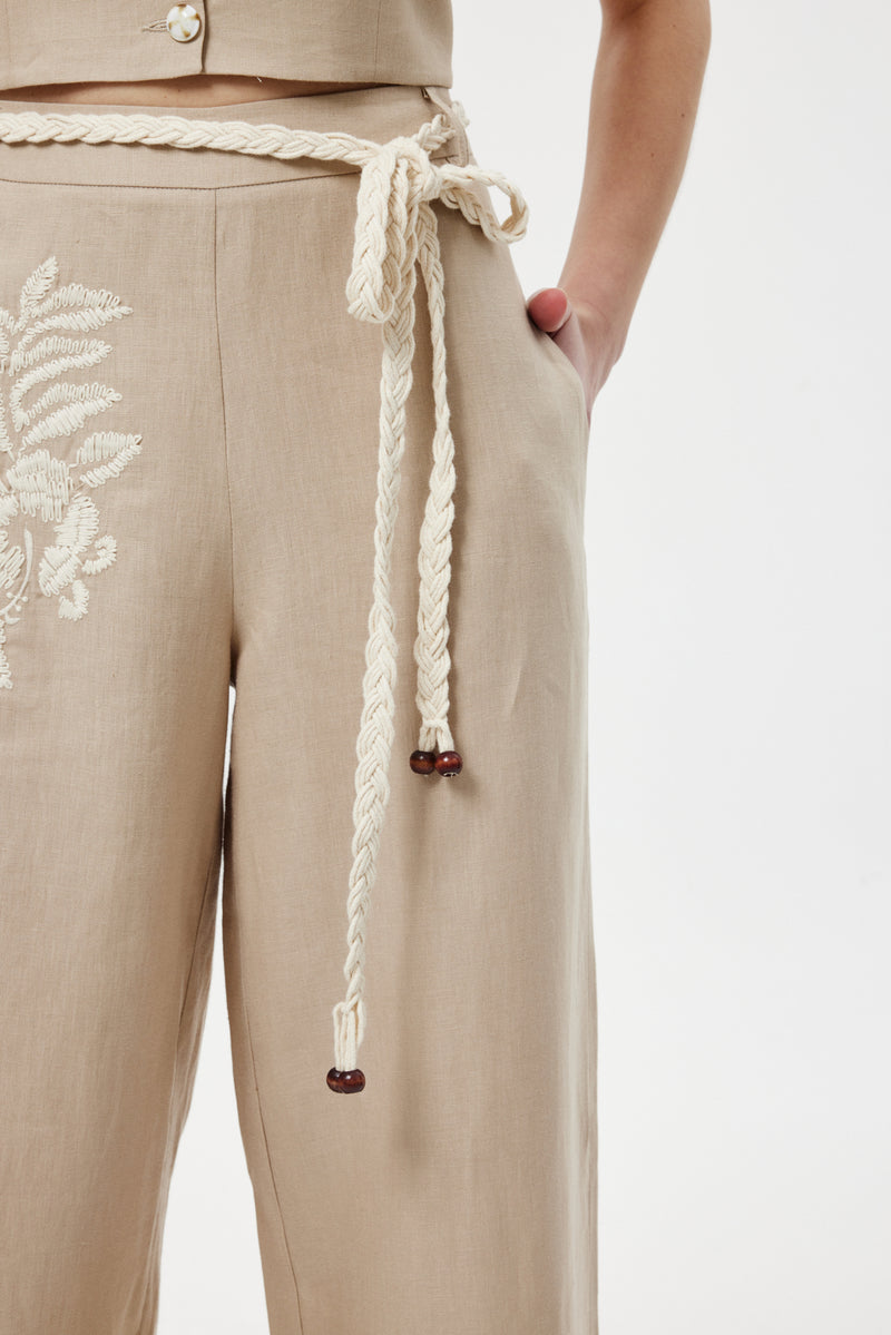 Nakışlı Keten Pantolon
