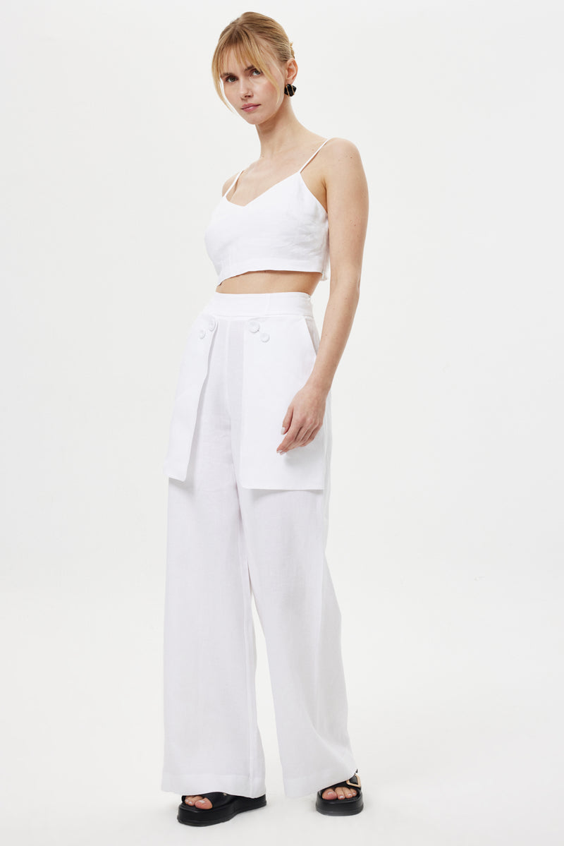 Cep Detaylı Keten Pantolon