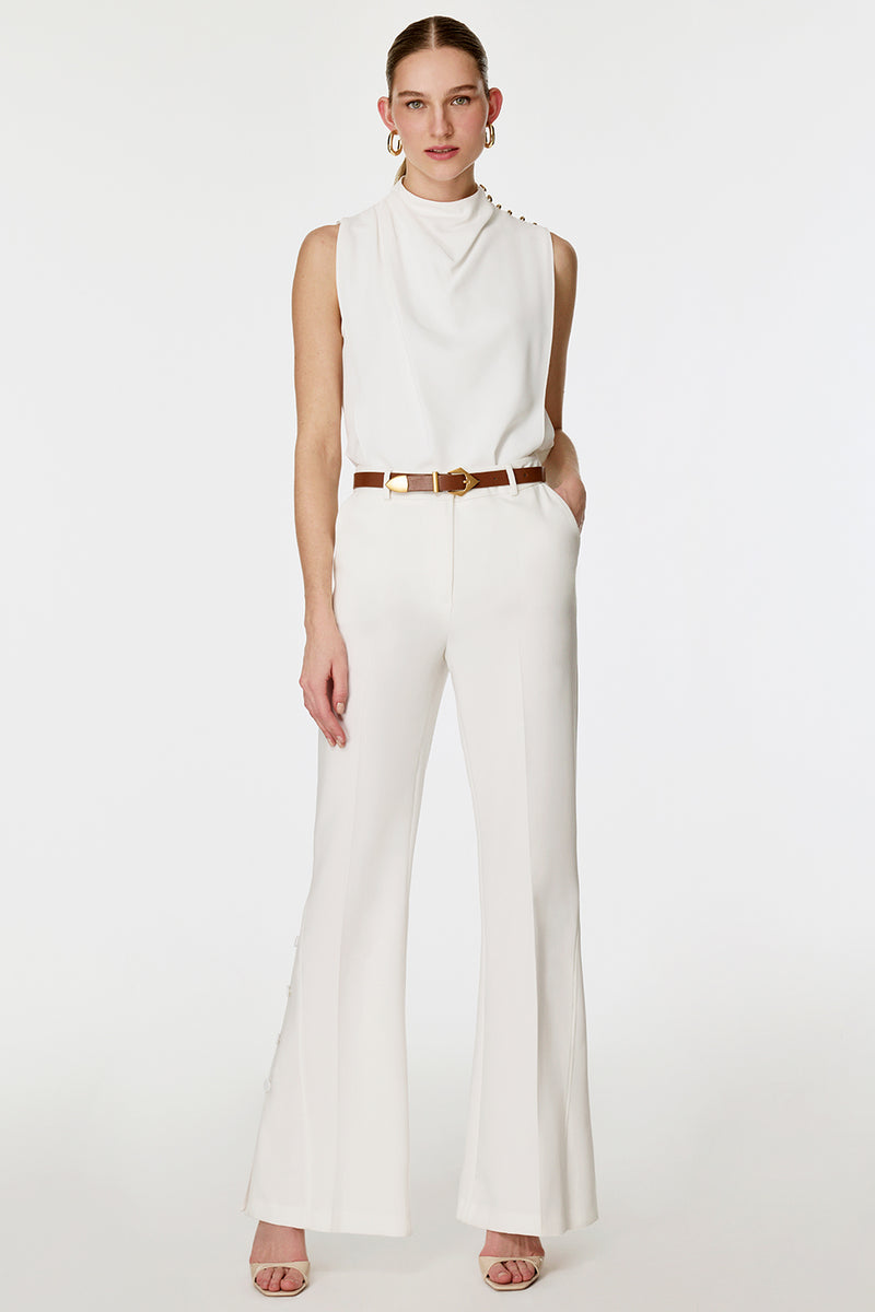 Paçaları Düğmeli Flare Pantolon