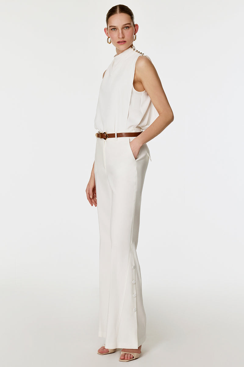 Paçaları Düğmeli Flare Pantolon