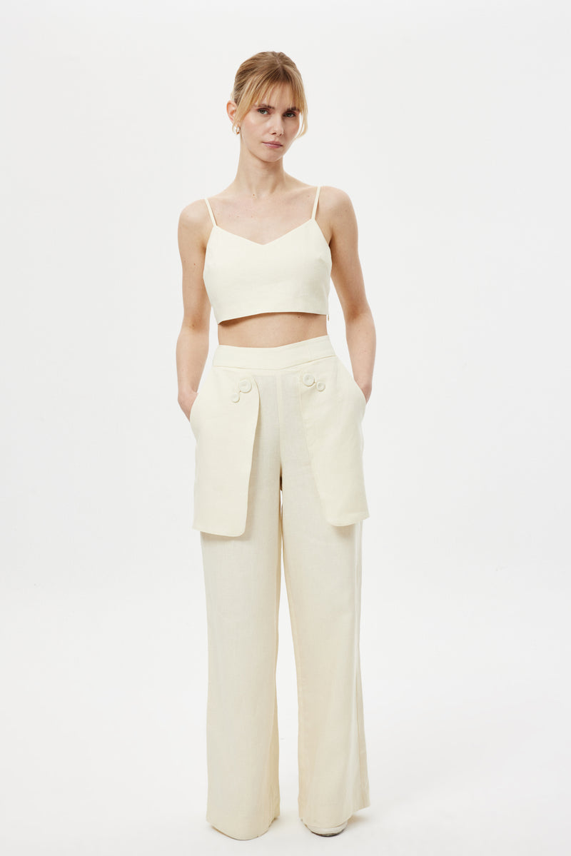 Cep Detaylı Keten Pantolon
