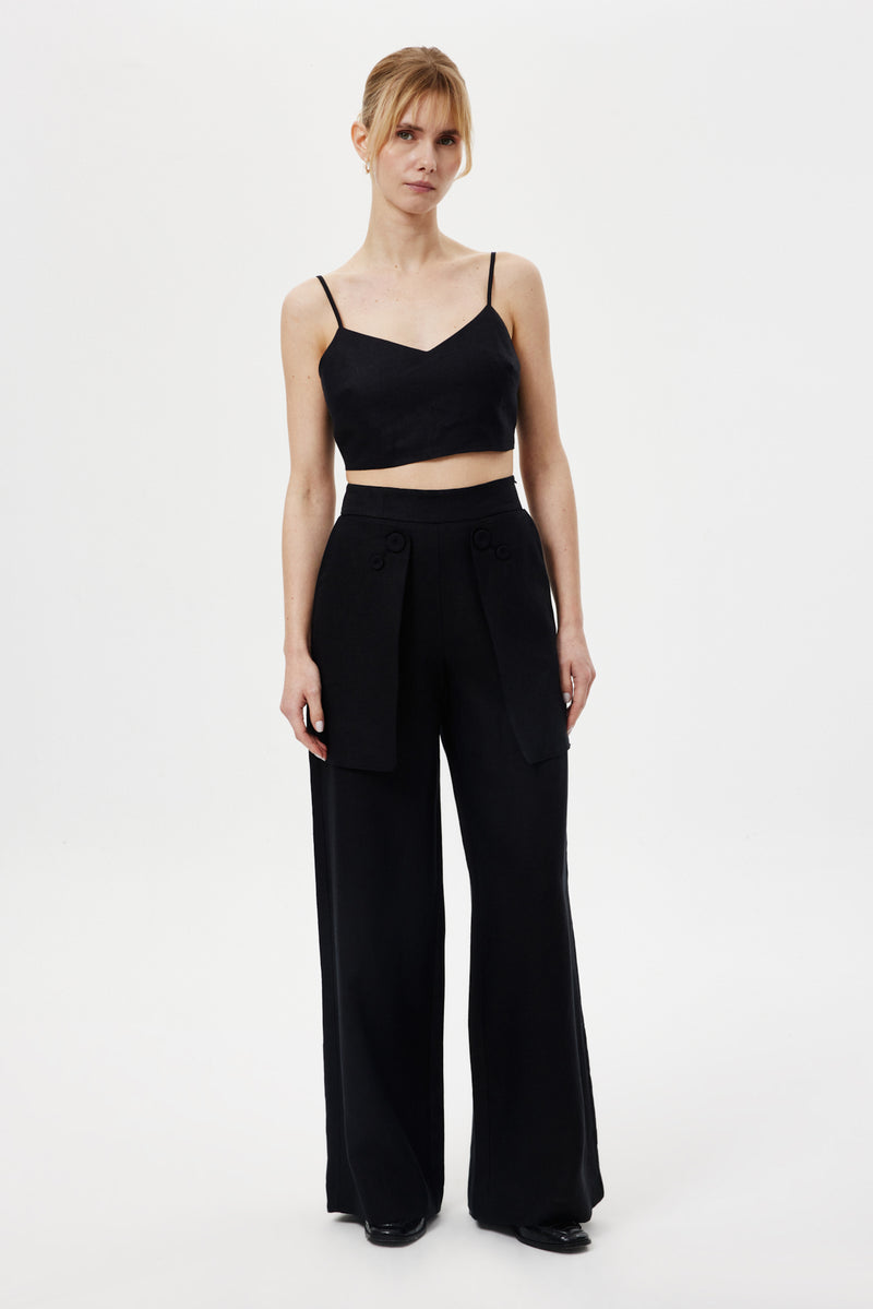 Cep Detaylı Keten Pantolon