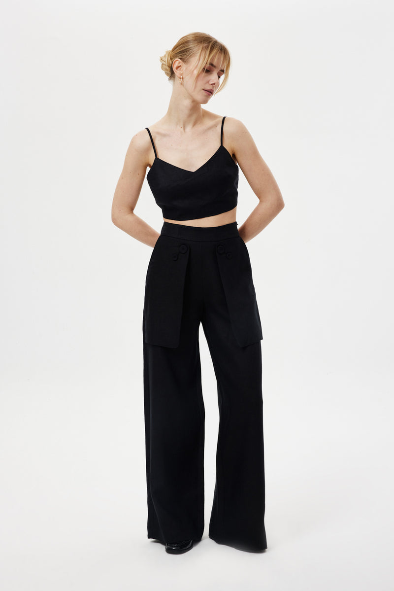 Cep Detaylı Keten Pantolon