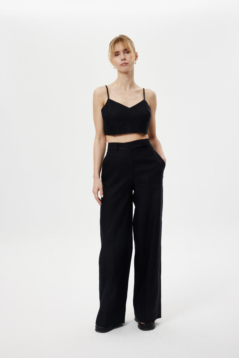 Loose-Fit Keten Pantolon SİYAH