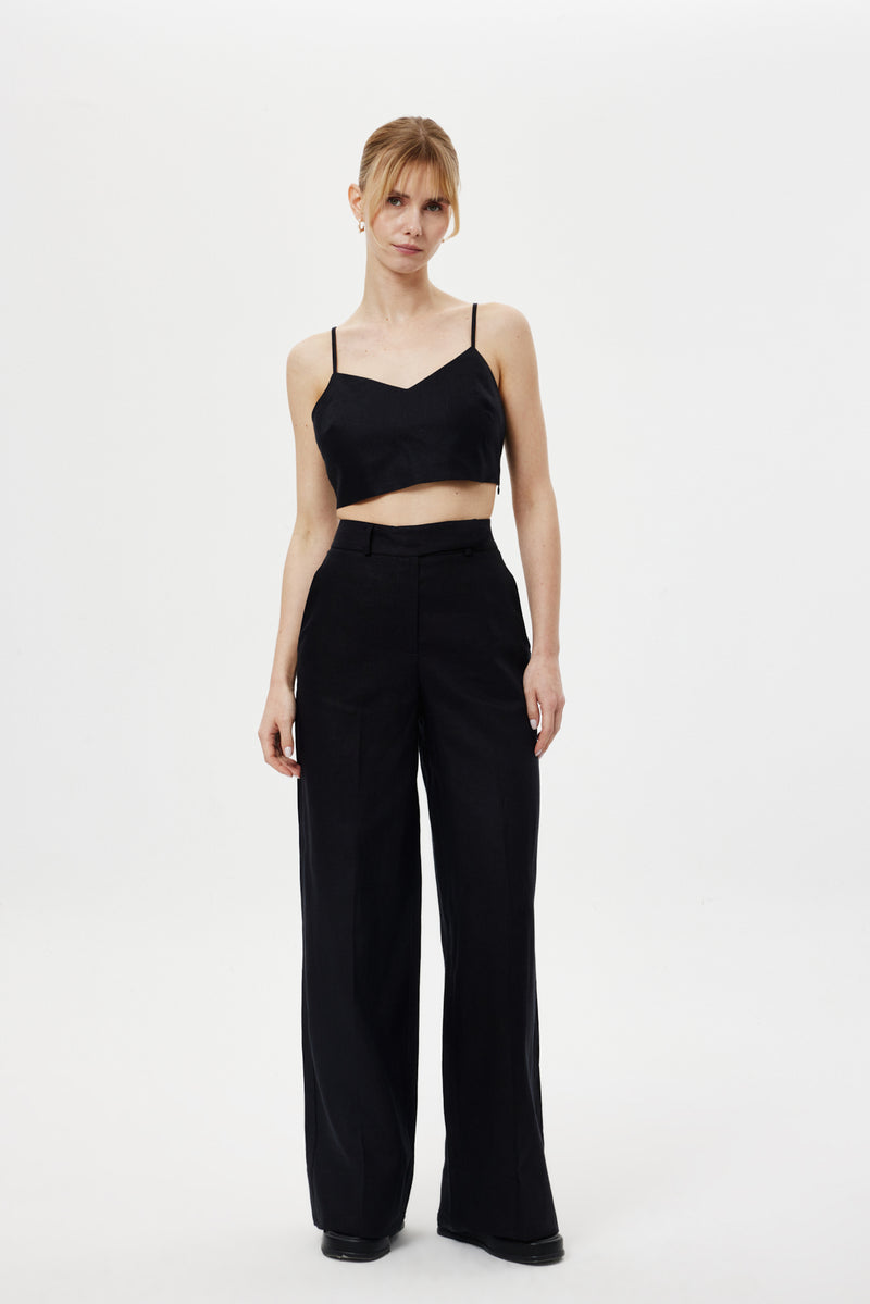 Loose-Fit Keten Pantolon SİYAH