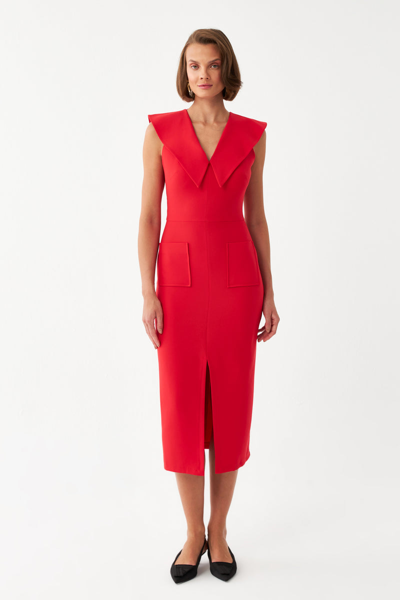 Sırt Dekolteli Midi Elbise KIRMIZI